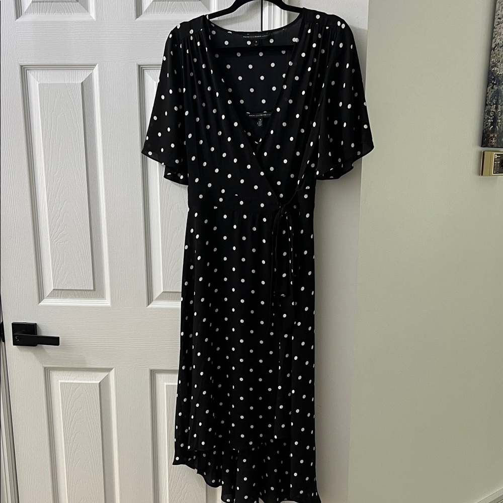 White House Black Market Polka Dot Midi Dress w/detachable slip dress